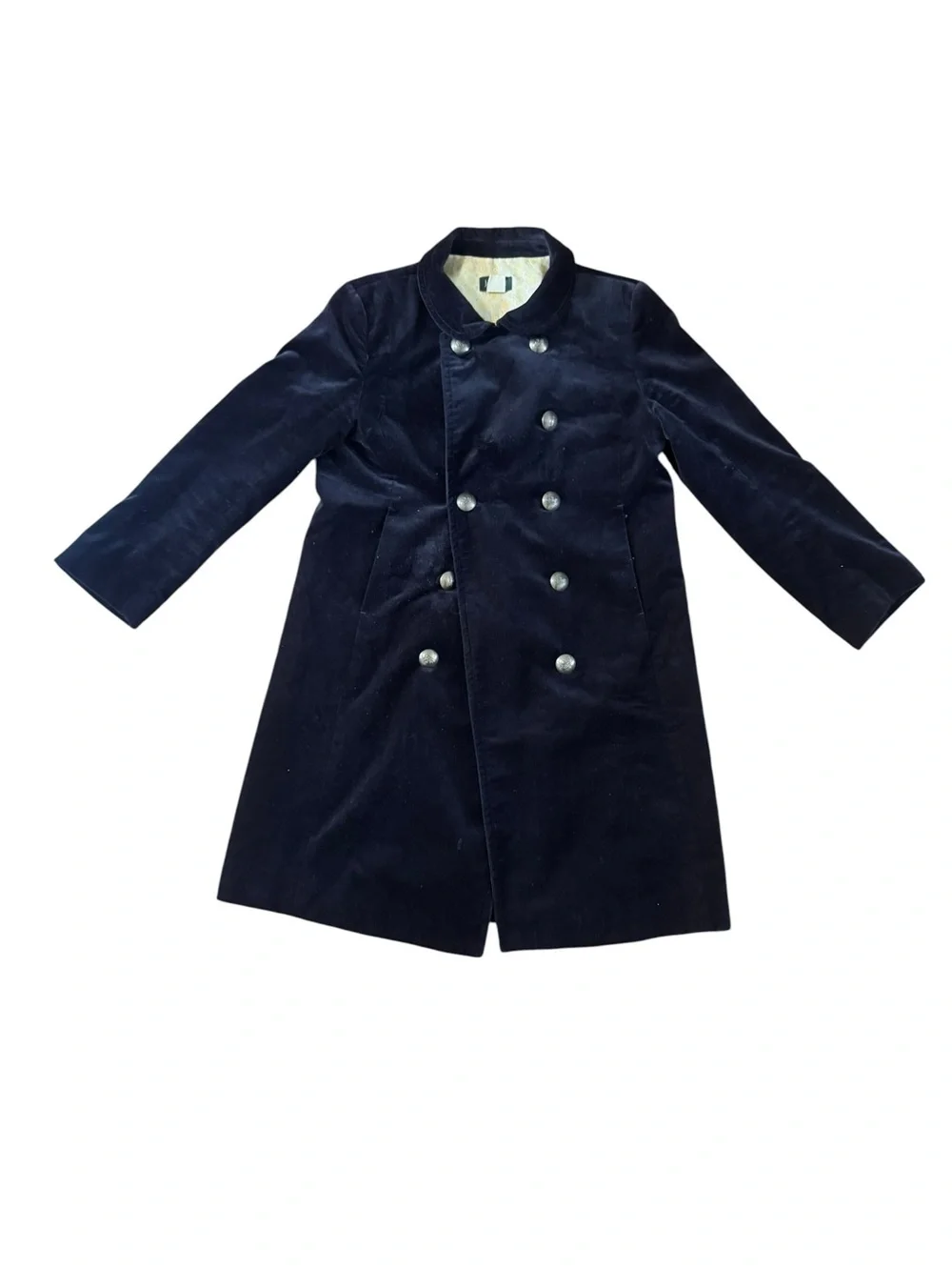 J Crew Peacoat Military Women's 6 Black Velvet Double Breasted Coat Gold Button